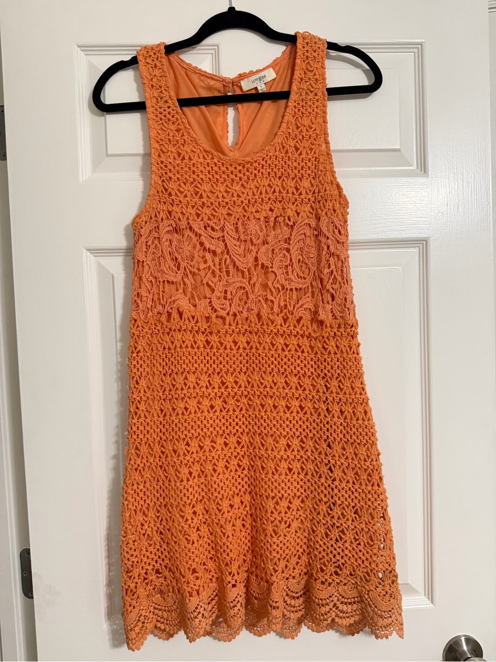 Umgee Orange Crochet Lace Sleeveless Dress